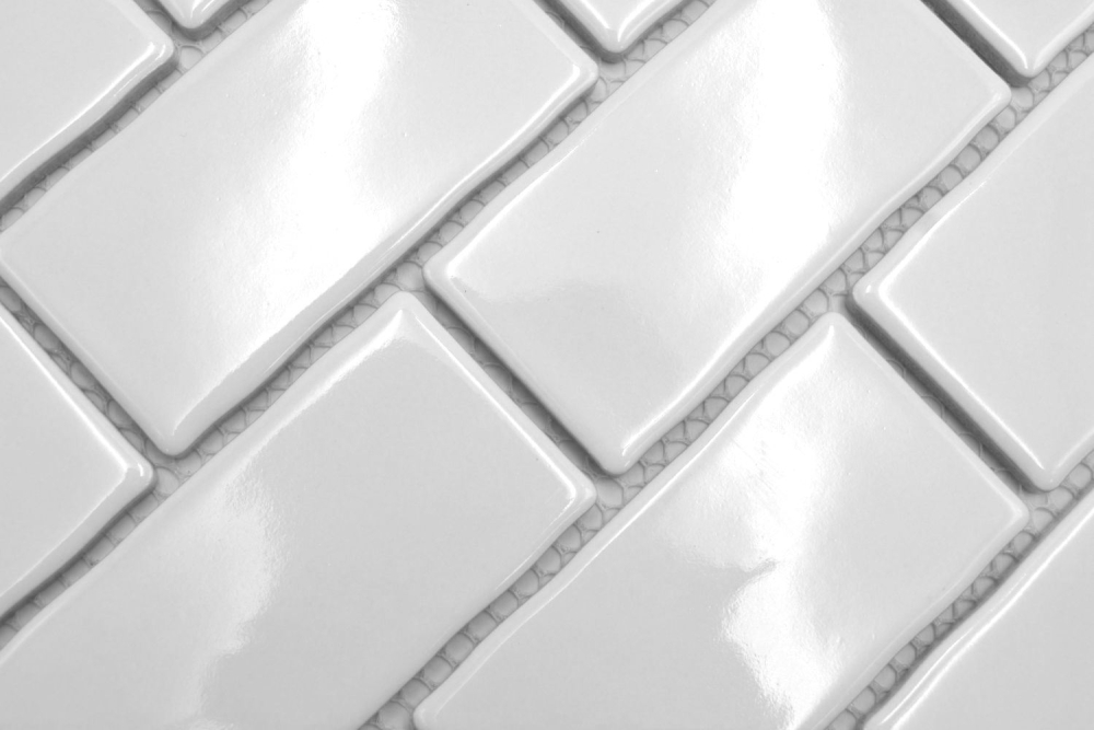 Keramik Mosaikfliese Metro Sybway Verbund uni weiß glänzend