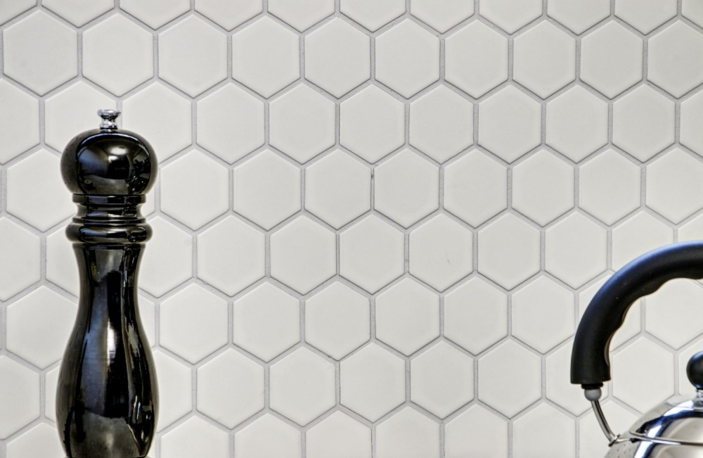 Mosaik Fliese Keramikmosaik Hexagon weiß matt 11B-0111