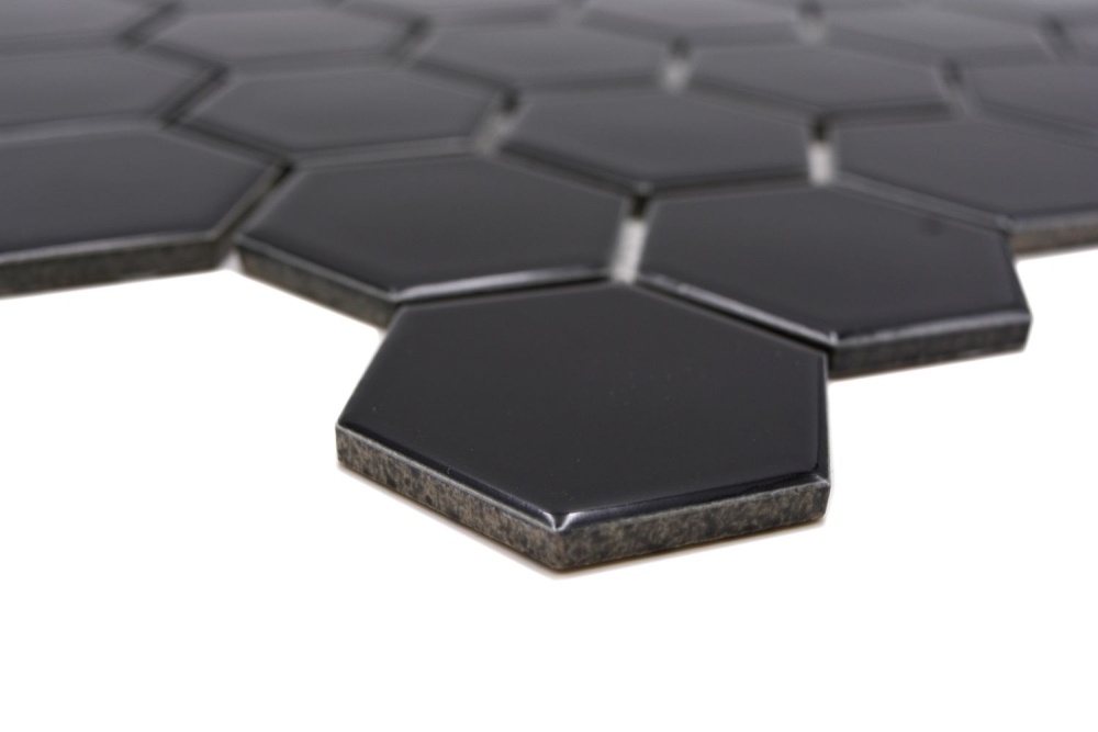 Mosaik Hexagon uni schwarz glänzend Keramik Hexagonoptik