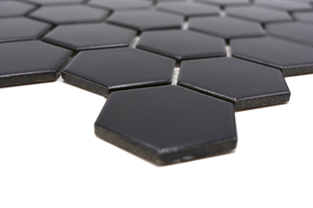 Mosaik Fliese Keramikmosaik Hexagon schwarz matt 11B-0311