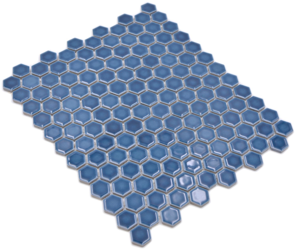 Keramikmosaik Mosaik Fliese Hexagon Blaugrün Glänzend Fliesenspiegel Mosaikmatte - 11H-0405