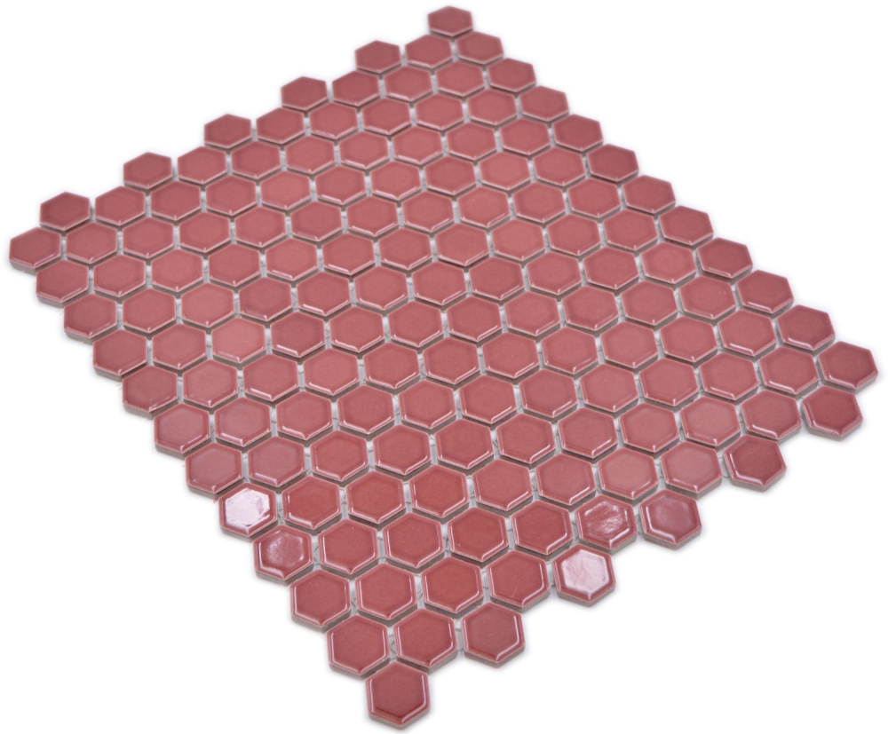 Piastrella di ceramica a mosaico esagono rosso bordeaux lucido backsplash mosaico mat - 11H-0910