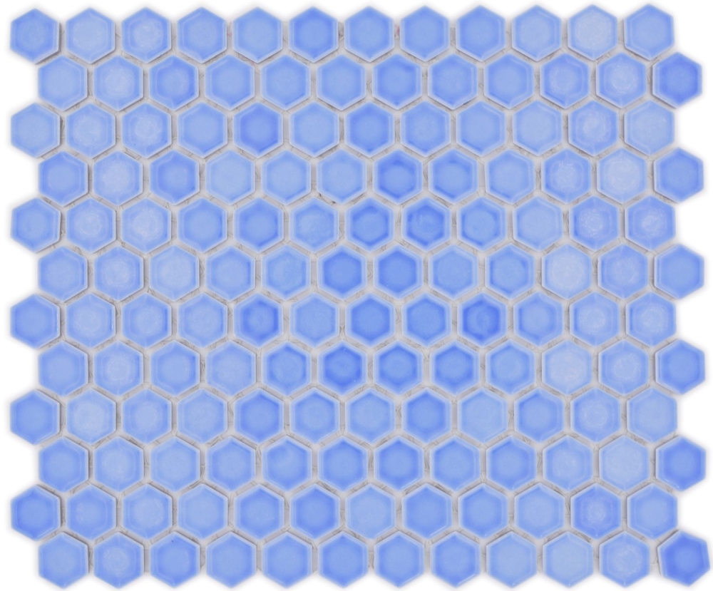 Keramikmosaik Mosaik Fliese Hexagon Kornbluem Blau Glänzend Fliesenspiegel Mosaikmatte - 11H-0506