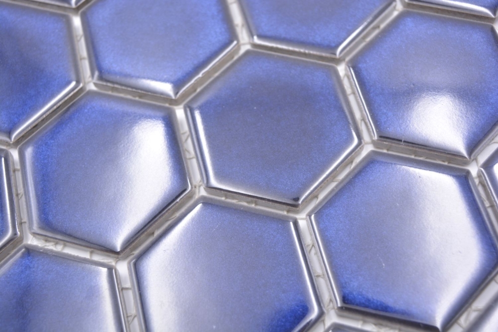 Keramikmosaik Mosaikfliese Hexagon Kobaltblau glänzend Fliesenspiegel Küchenfliese Badfliese - 11H-4501