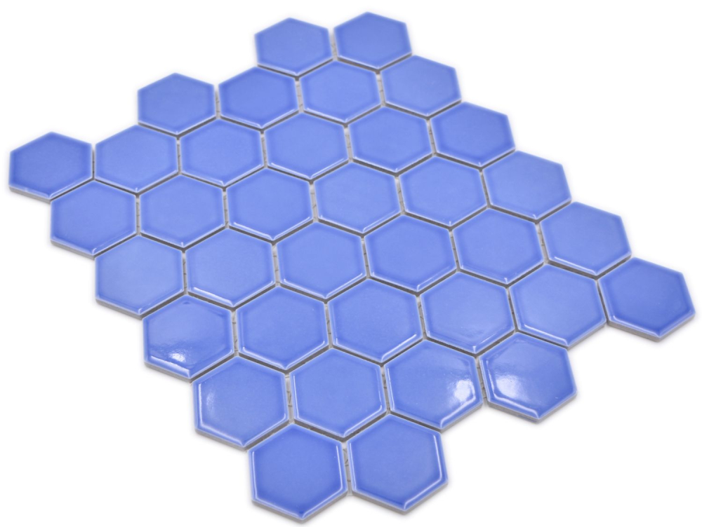Mosaik Hexagonoptik Keramik hellblau glaenzend - 10 Mosaikblaetter