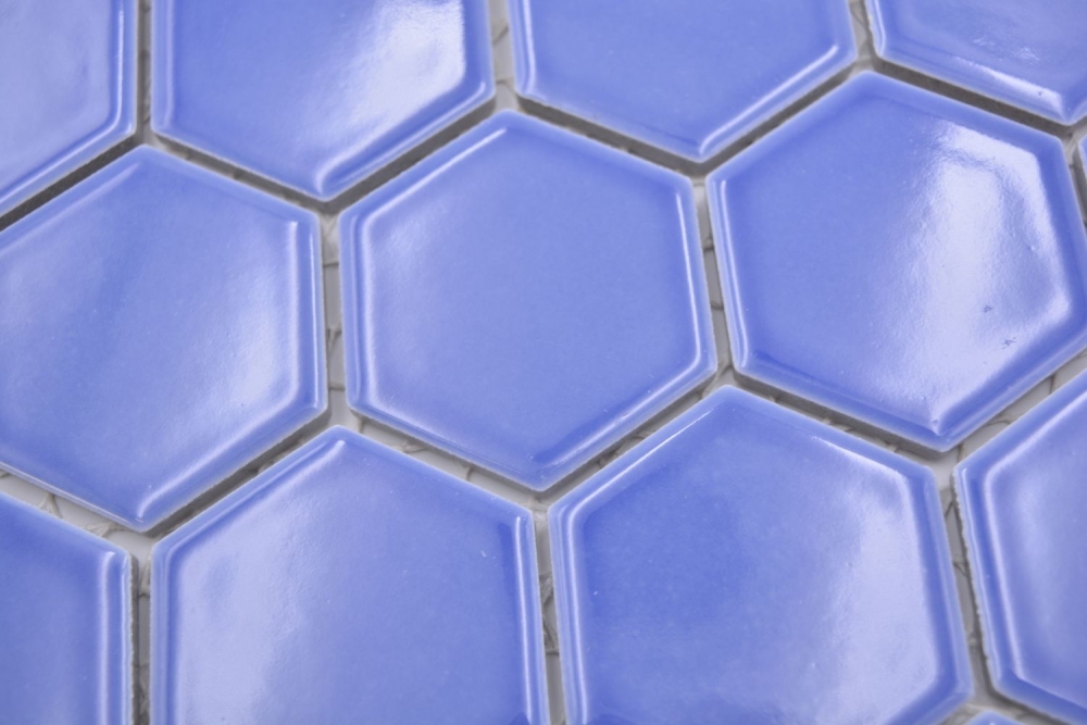 Keramikmosaik Mosaikfliese Hexagon Kornblume Blau glänzend Fliesenspiegel Küchenfliese Badfliese - 11H-6501