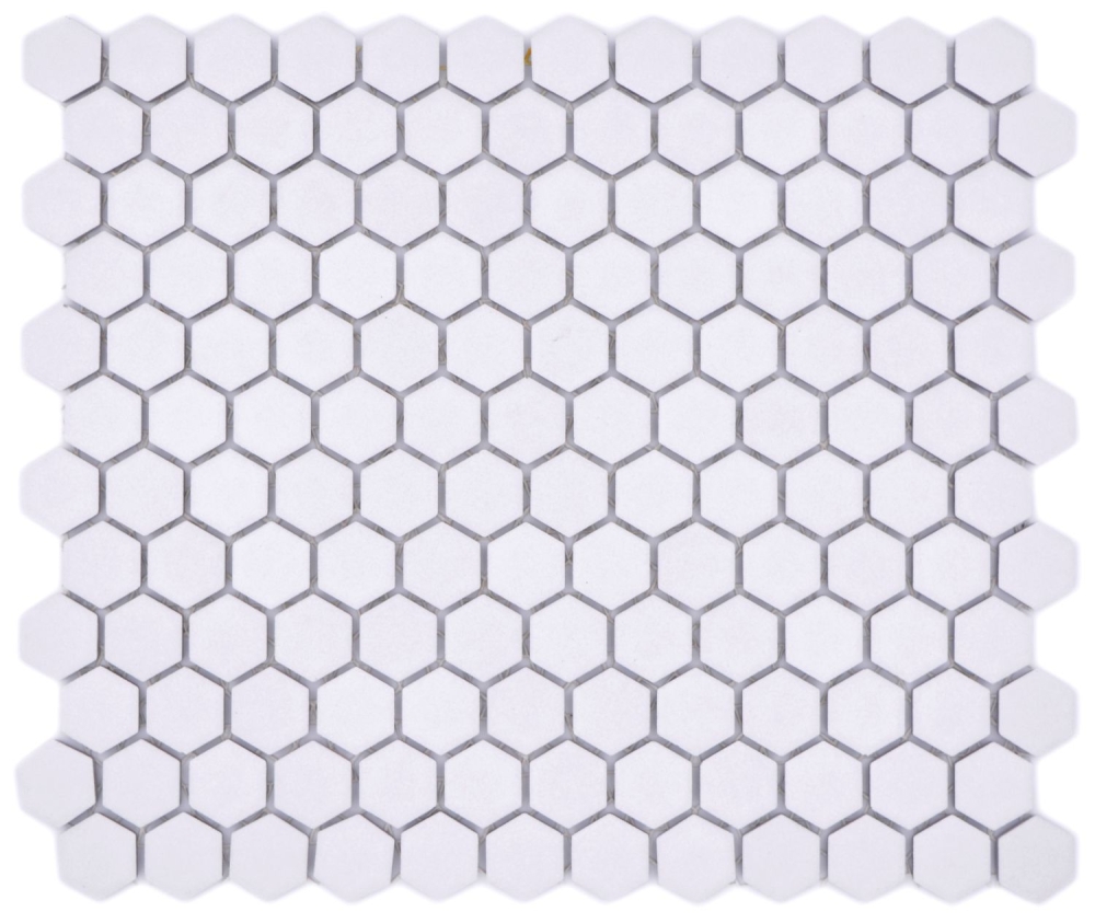 Keramikmosaik Mosaik Fliese Hexagon Weiß Matt Rutschsicher R10B Fliesenspiegel Mosaikmatte - 11H-0101-R10