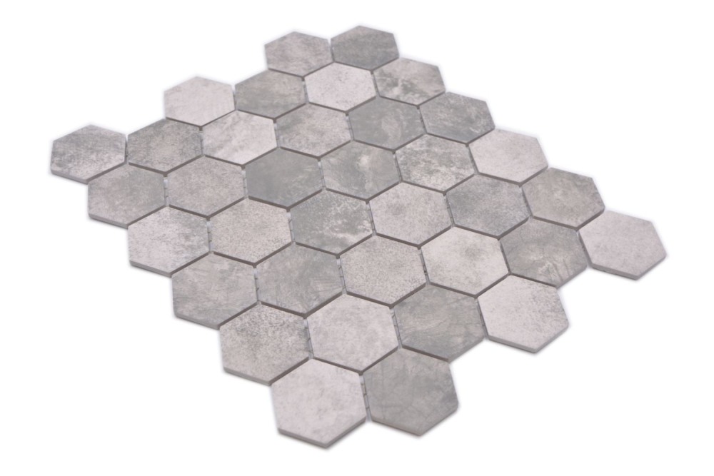 Keramikmosaik Fliese Mosaikmatte Hexagon Zementoptik Grau Anthrazit Fliesenspiegel Mosaikplatte - 11H-0026