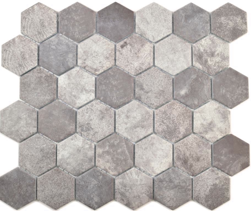 Keramikmosaik Fliese Mosaikmatte Hexagon Zementoptik Grau Anthrazit Fliesenspiegel Mosaikplatte - 11H-0026