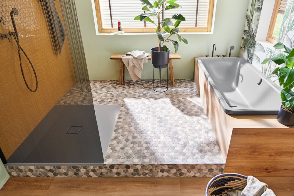 Mosaik Hexagon CURIO Zement dunkelgrau Keramik Hexagonoptik matt