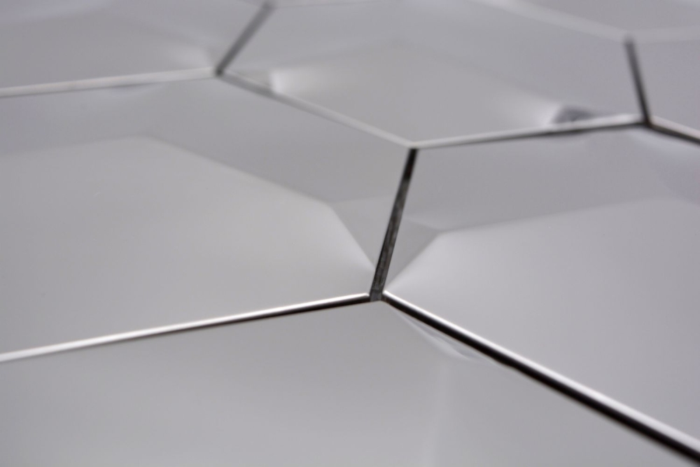 Mosaik Fliese Edelstahl Silber Hexagon 3D Glänzend Wandfliese Küchenrückwand - 129-HXM10SG