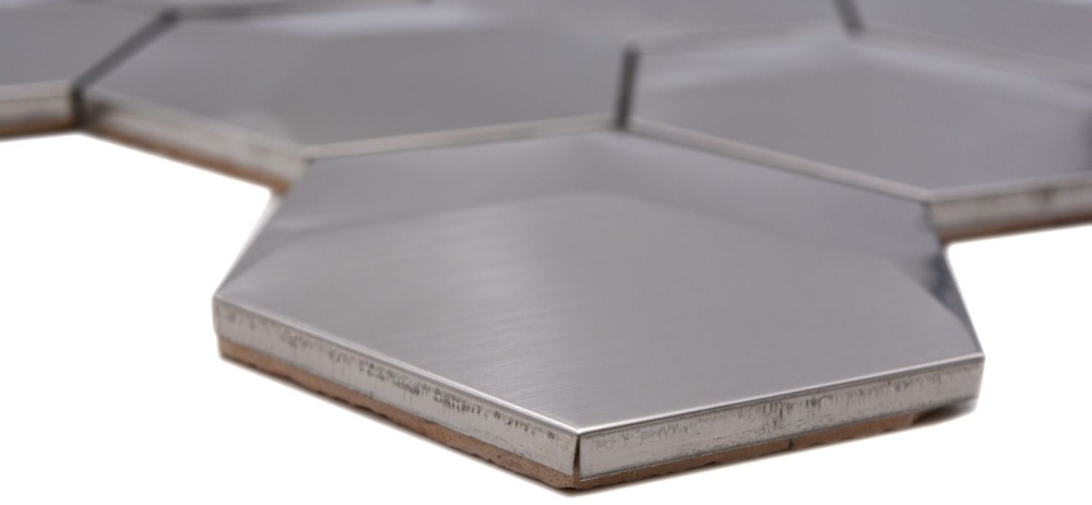 Mosaik Fliese Edelstahl Silber Hexagon 3D Gebürstet Wandfliese Küchenrückwand - 129-HXM20SD