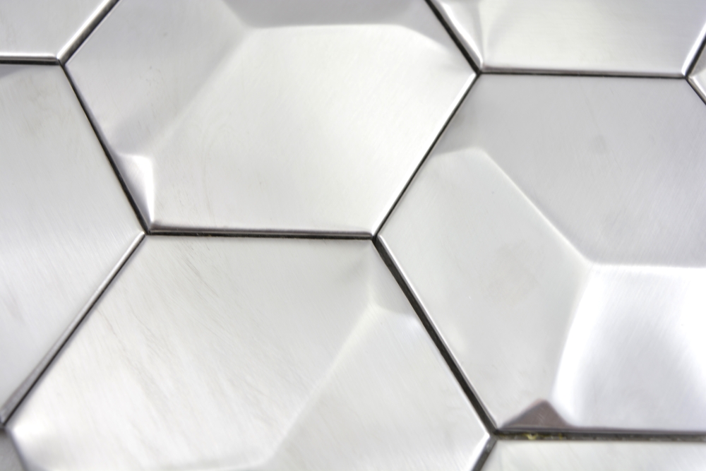 Mosaik Fliese Edelstahl Silber Hexagon 3D Gebürstet Wandfliese Küchenrückwand - 129-HXM20SD