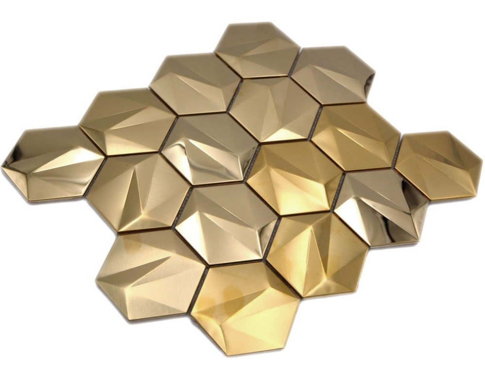Edelstahl Hexagon Mosaikfliesen 3D Stahl Gold glänzend/matt