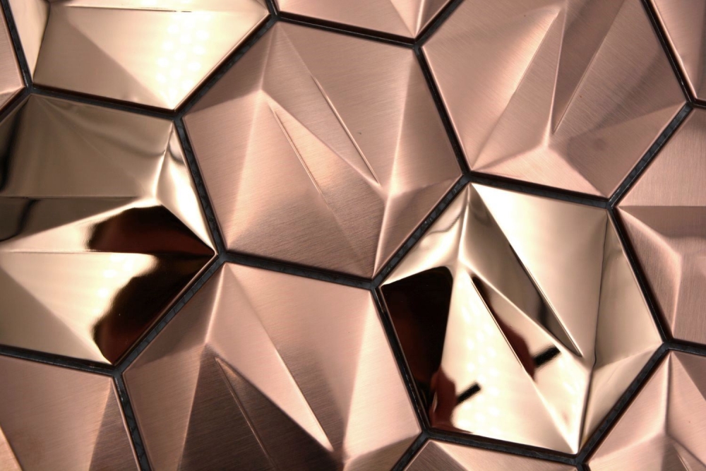 Edelstahl Hexagon Mosaikfliesen 3D Stahl Rosegold glänzend/matt