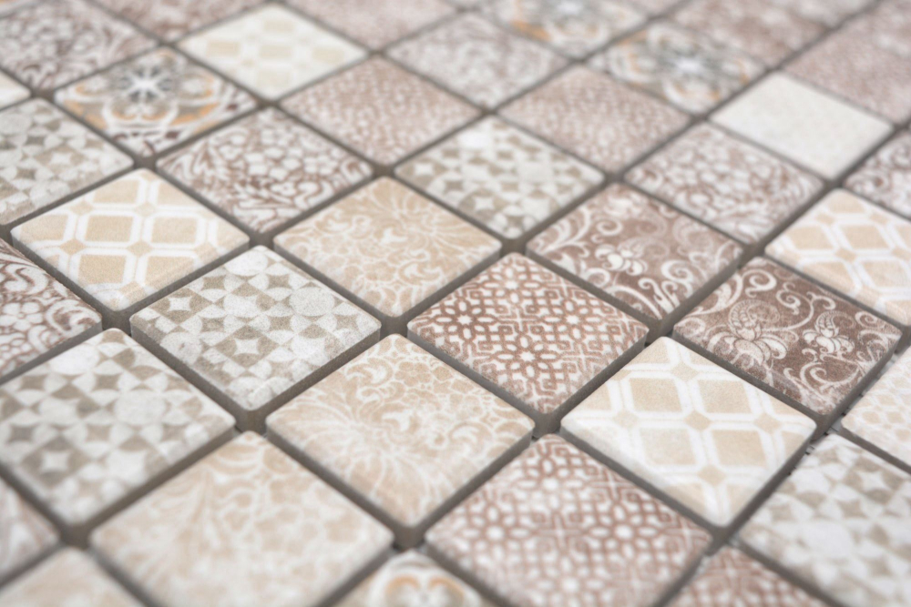 Mosaikfliesen Keramikmosaik Steinzeug beige-braun matt Retrooptik