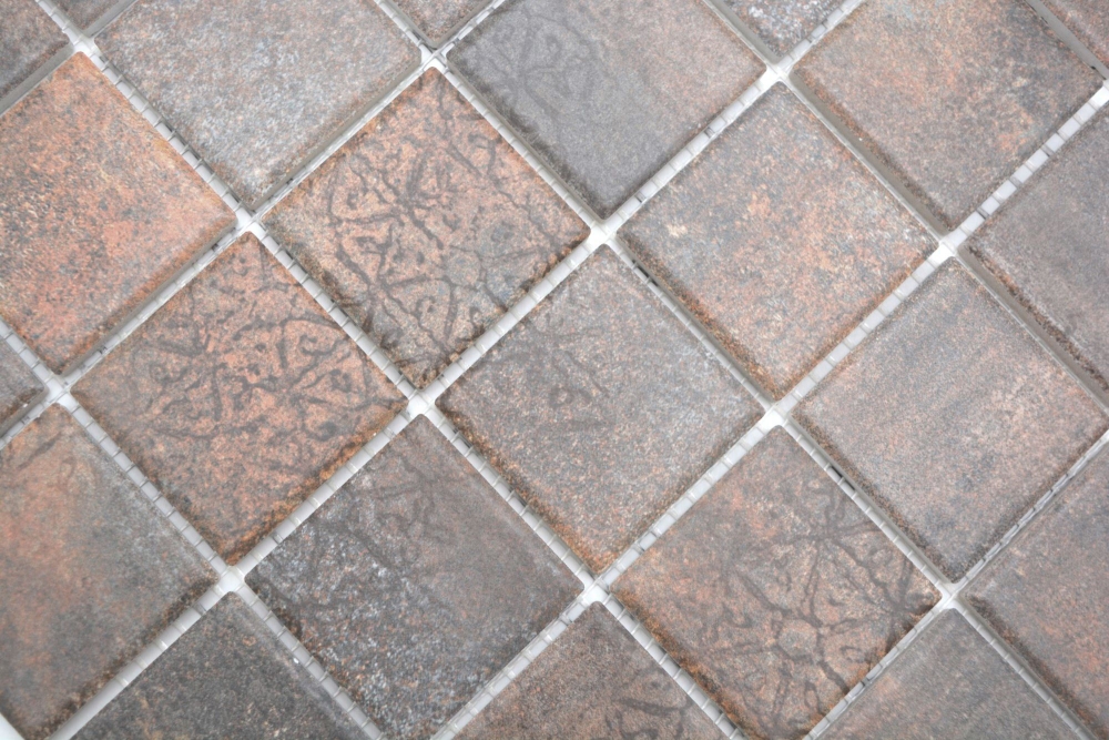 Mosaik Rostoptik Keramik Steinzeug rost-mix matt - 10 Mosaikblaetter