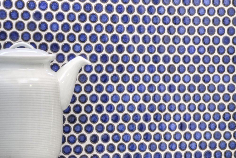 Button mosaic Round mosaic Loop Penny cobalt blue shiny ceramic 10-0405