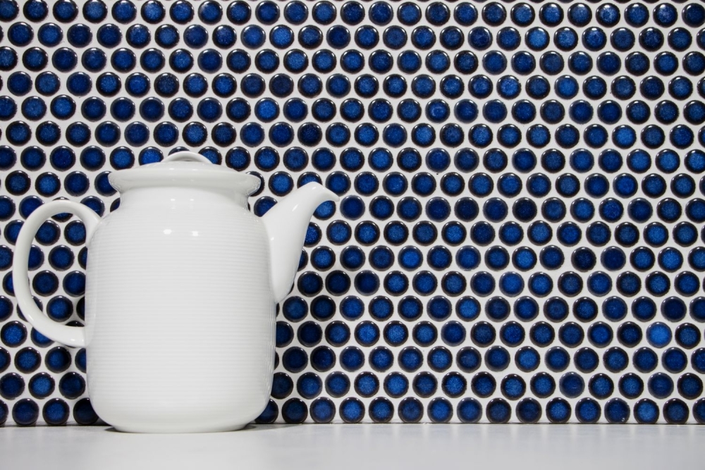 Mosaik Rundoptik Keramik kobaltblau glaenzend Dampfbad - 10 Mosaikblaetter
