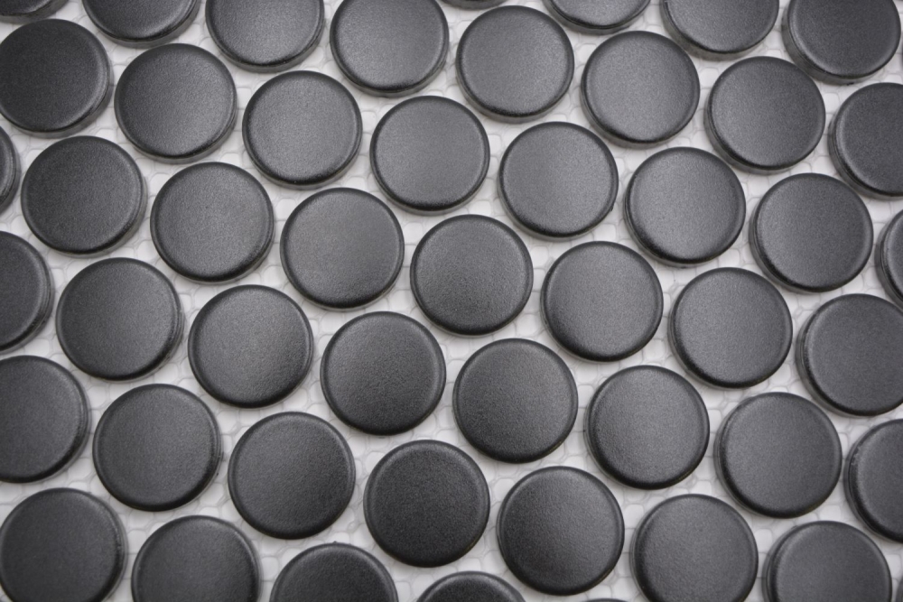 Mosaik Knopf uni schwarz matt Keramik Rundoptik