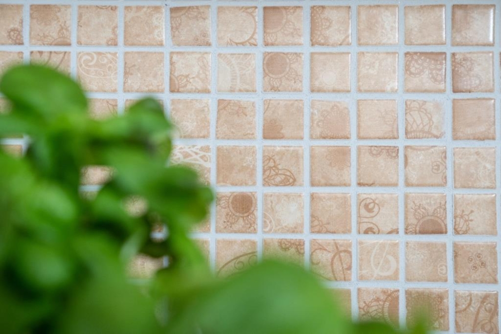 Mosaico cuadrado Laceo diseno ceramico beige aspecto mate