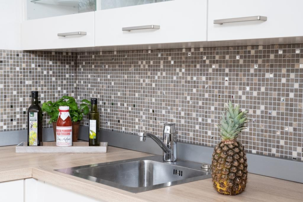 Mosaico in vetro pietra naturale avorio beige marrone argento backsplash di piastrelle - 91-0214 - Kopie