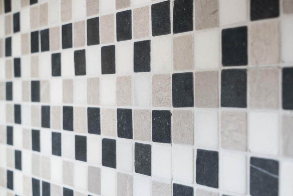 Mosaico cuadrado mezcla de marmol Botticino Gris Nero beige gris negro mate