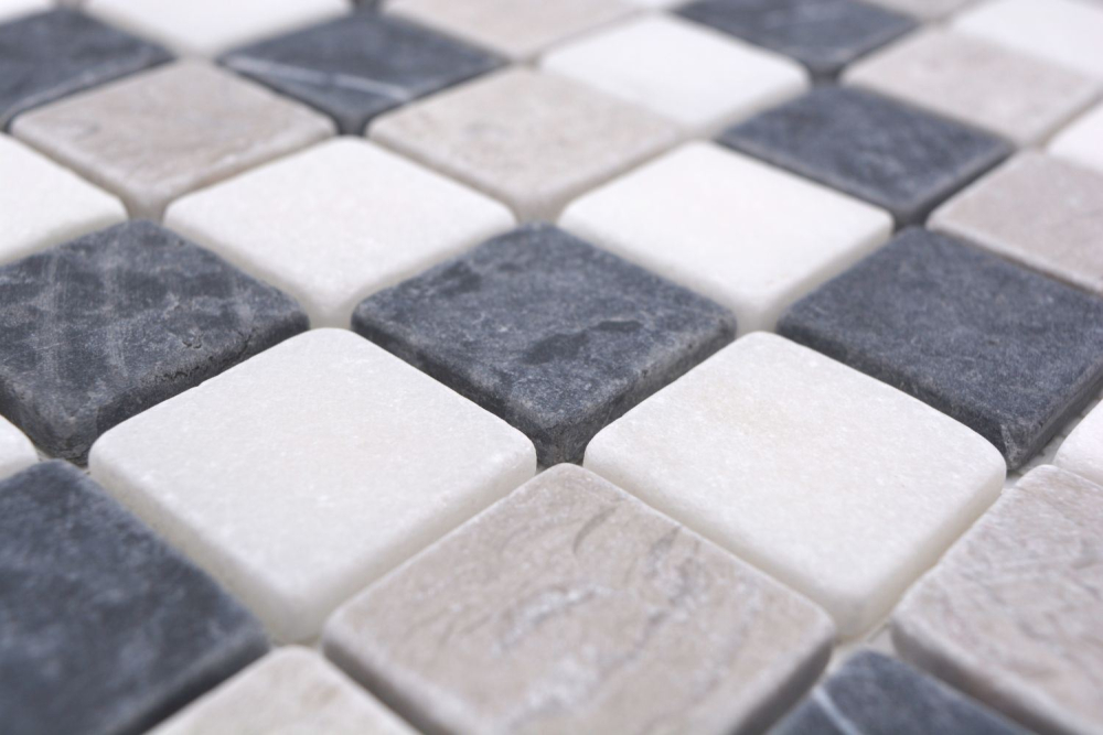 Mosaico cuadrado mezcla de marmol Botticino Gris Nero beige gris negro mate