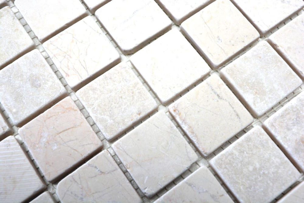 Mosaico cuadrado uni Botticino Anticato marmol blanco mate