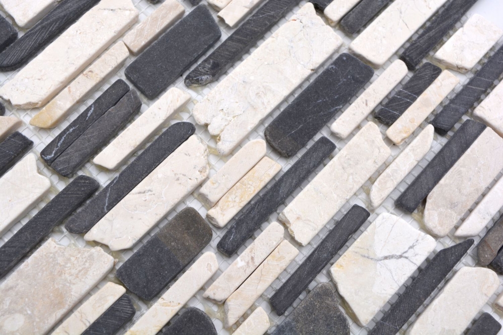 Mosaique Mosaique de briques mix BianconeJava Marbre aspect maconnerie beige noir mat