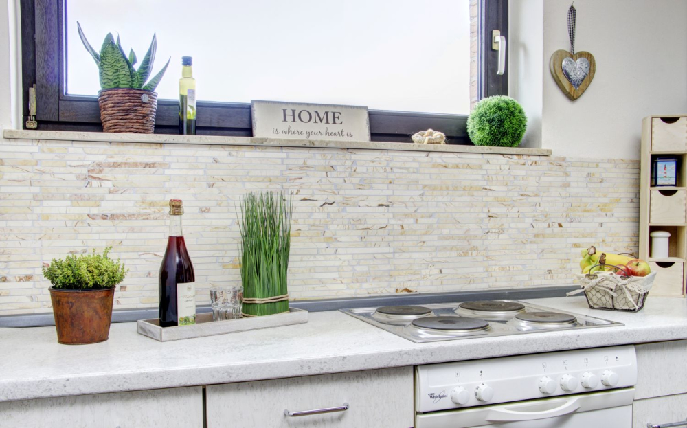 Mosaique Brick golden cream polie avec structure Marbre aspect maconnerie