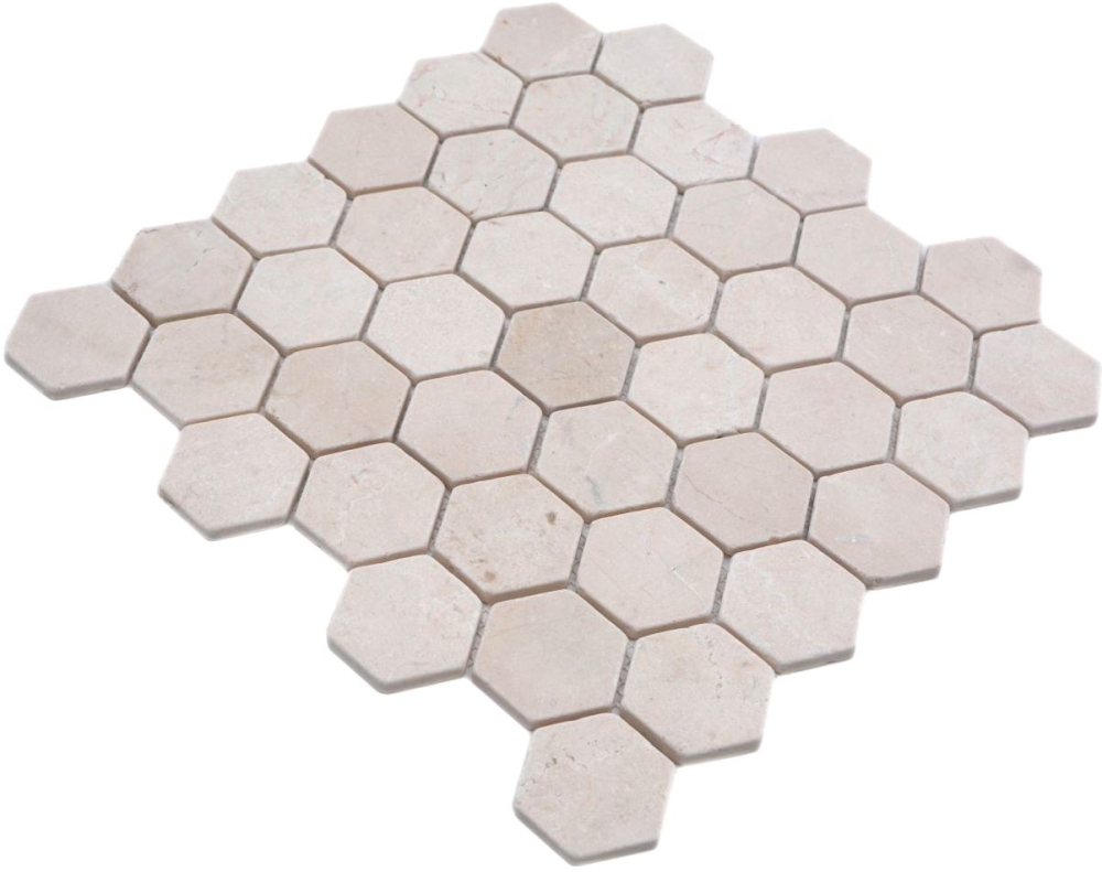 Mosaique Hexagon Marbre uni Botticino Anticato aspect hexagonal beige mat