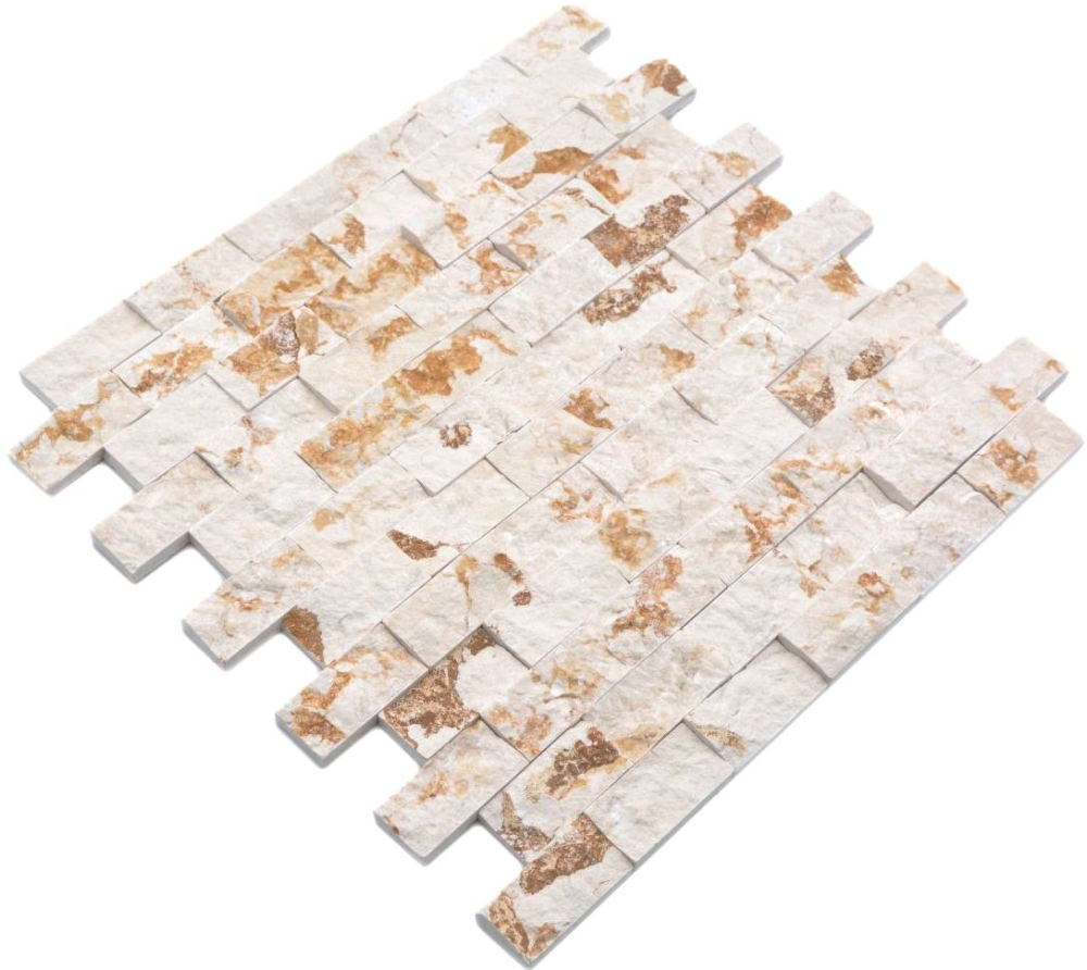 Splitface mosaico azulejo de marmol 3D piedra natural pared Ladrillo soleado oro beige 42-X3D46