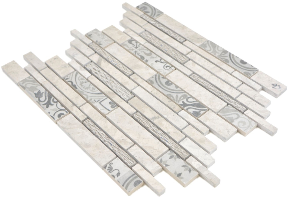 Mosaico de marmol Tiras de mosaico de ceramica Gris Beige Crema Mix backsplash tile - 180-C0727G