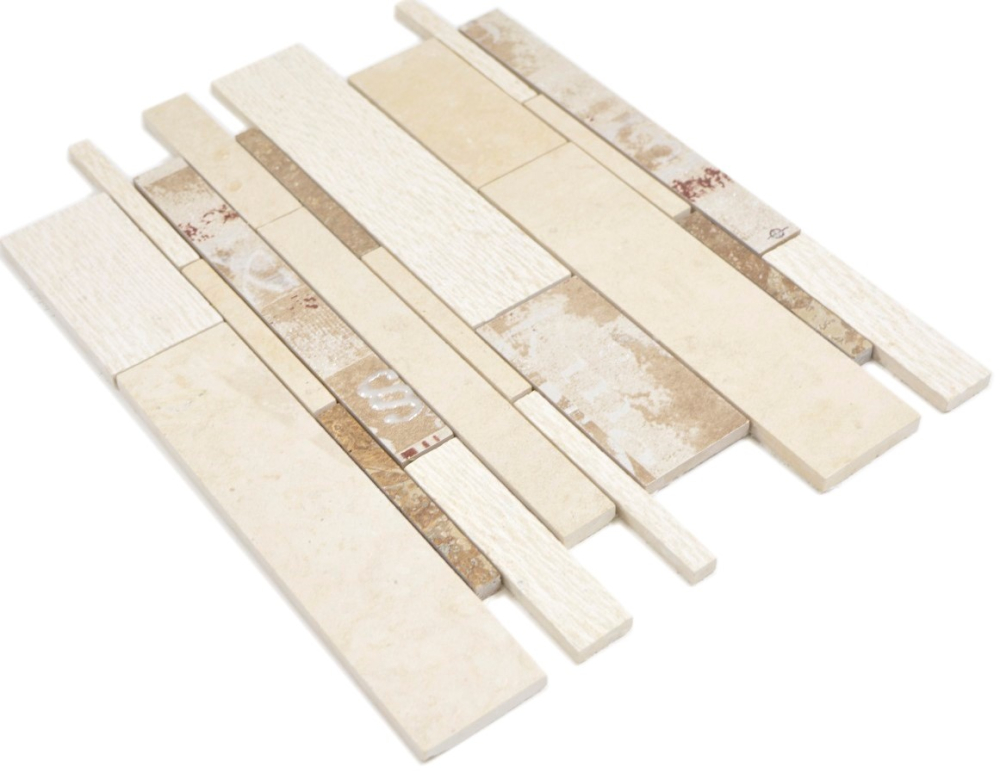 Marmol mosaico de ceramica mosaico compuesto crema marron beige mezcla backsplash azulejos de cocina - 180-B03STB