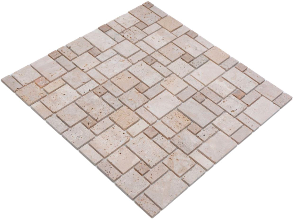 Mosaique combinaison travertin mix beige aspect combine mat