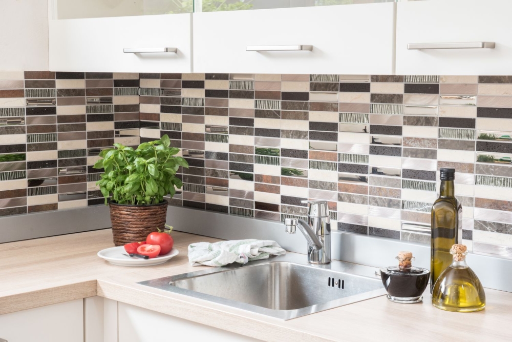 Mosaico Rectangulo Mosaico de vidrio Piedra artificial Alu EP mix beige marron Mix Translucido Composite Aluminio Cross bond look plata negro mate