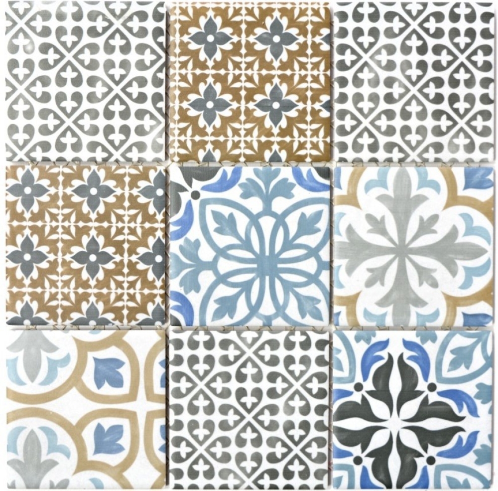 Mosaico quadrato Classico mix opaco in ceramica effetto retro crema blu arancio grigio