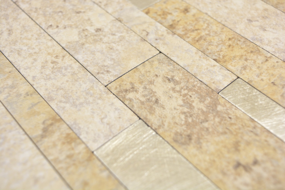 selbstklebende Vinyl Mosaikmatte Steinoptik Hellbeige Creme Gold Stäbchen Fliesenspiegel Küche - 200-36LBG