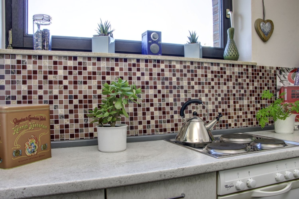 Mosaik Fliese selbstklebend Glasmosaik Stein Beige Braun Marmor Wandverblender Fliesenspiegel - 200-4M352