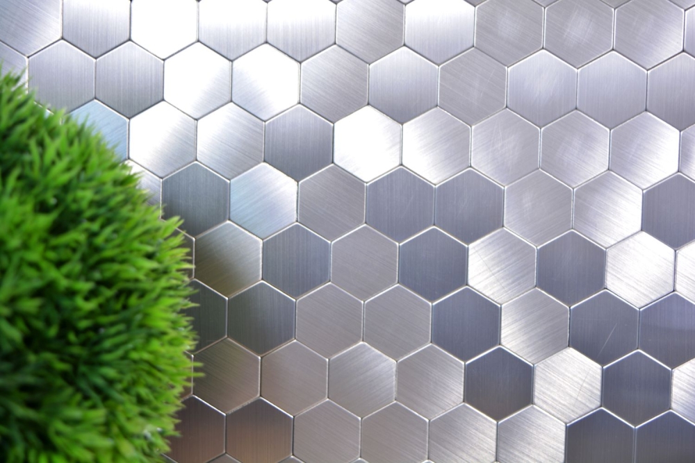 Mosaik Selbstklebend Hexagon metall Aluminium Metall Metalloptik silber glänzend