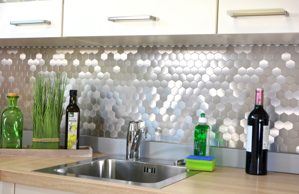 Mosaik Selbstklebend Hexagon metall Aluminium Metall Metalloptik silber glänzend