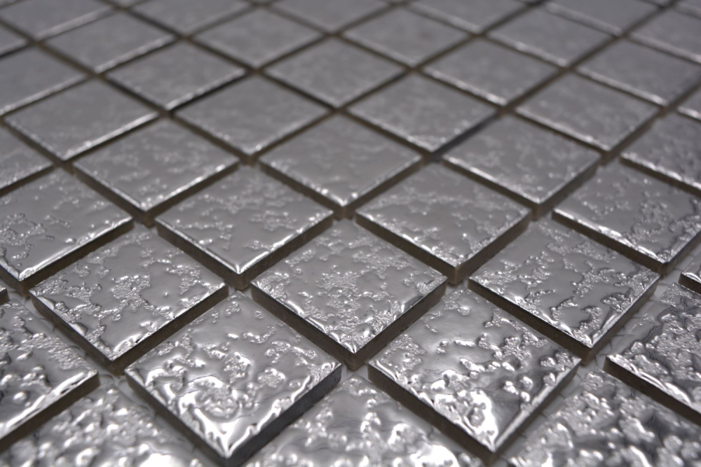 Keramikmosaik Fliese Silber Struktur Gehämmert Mosaikmatte Mosaikplatte Wand - 18-0207