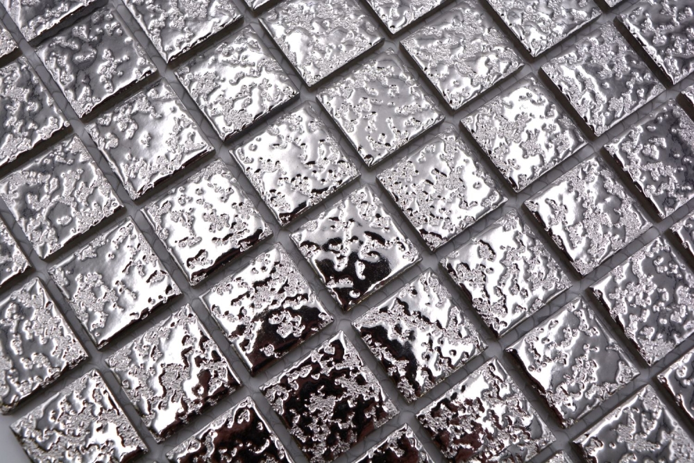 Keramikmosaik Fliese Silber Struktur Gehämmert Mosaikmatte Mosaikplatte Wand - 18-0207