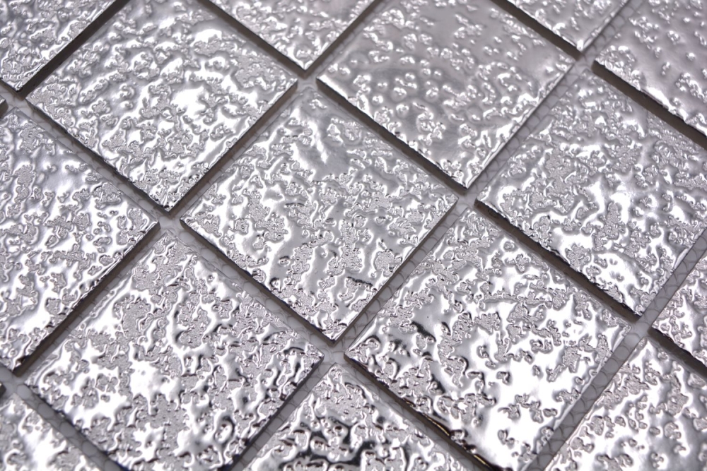 Keramikmosaik Fliese Silber Struktur Gehämmert Mosaikmatte Mosaikplatte Wand - 16-0207