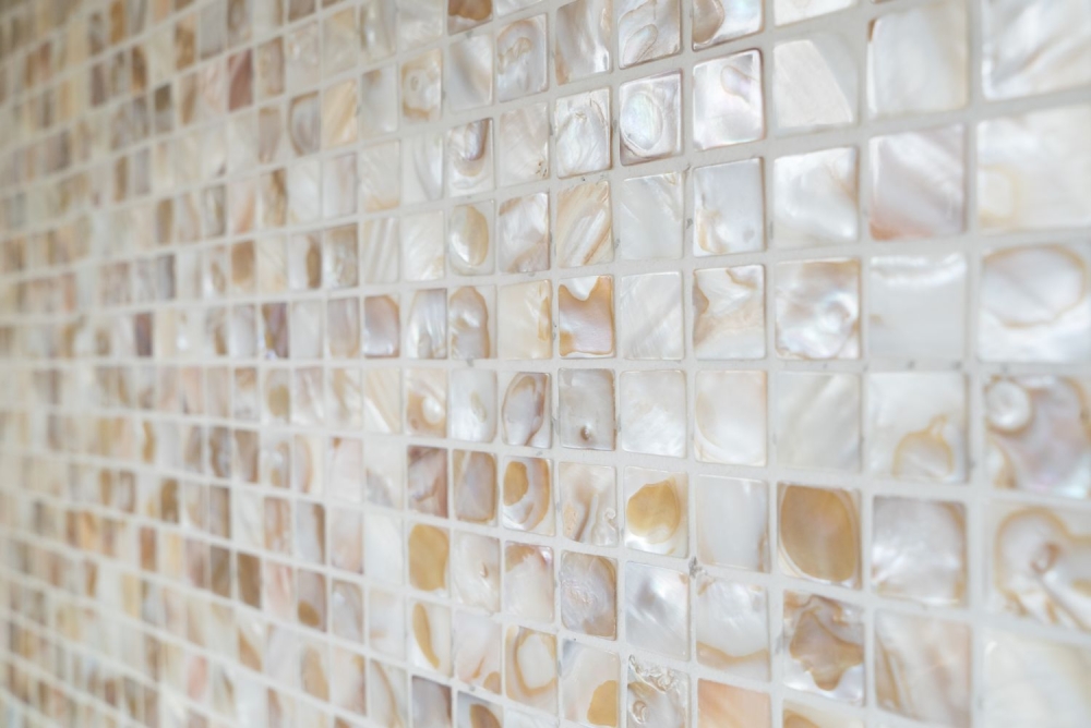 Mosaik Quadrat mix hellbeige Muschel glänzend