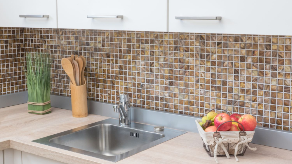 Mosaik Quadrat mix beigebraun Muschel beige braun glänzend