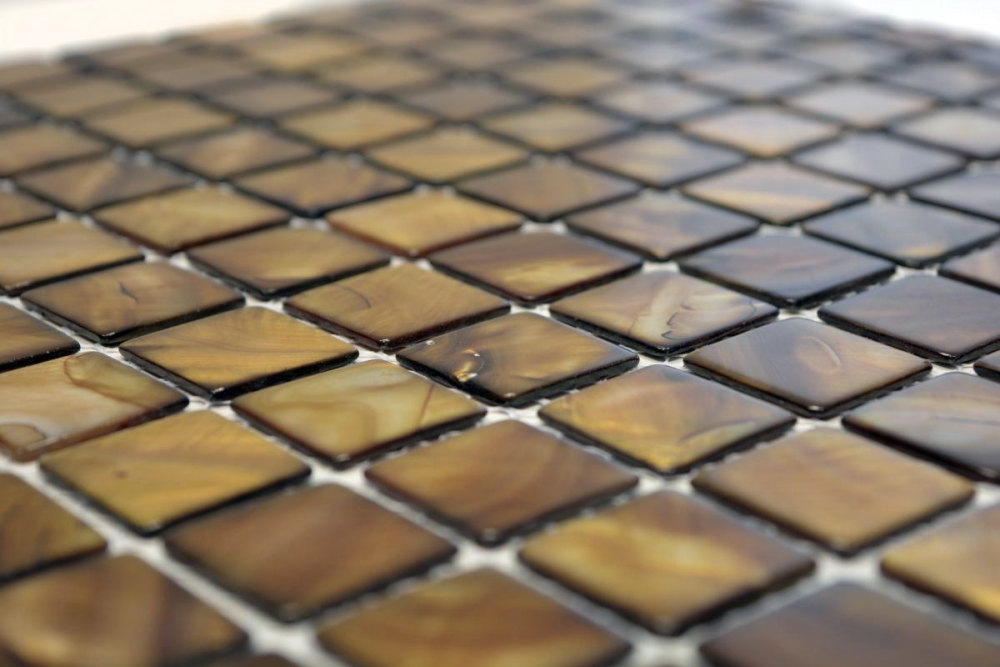 Mosaik Quadrat mix beigebraun Muschel beige braun glänzend
