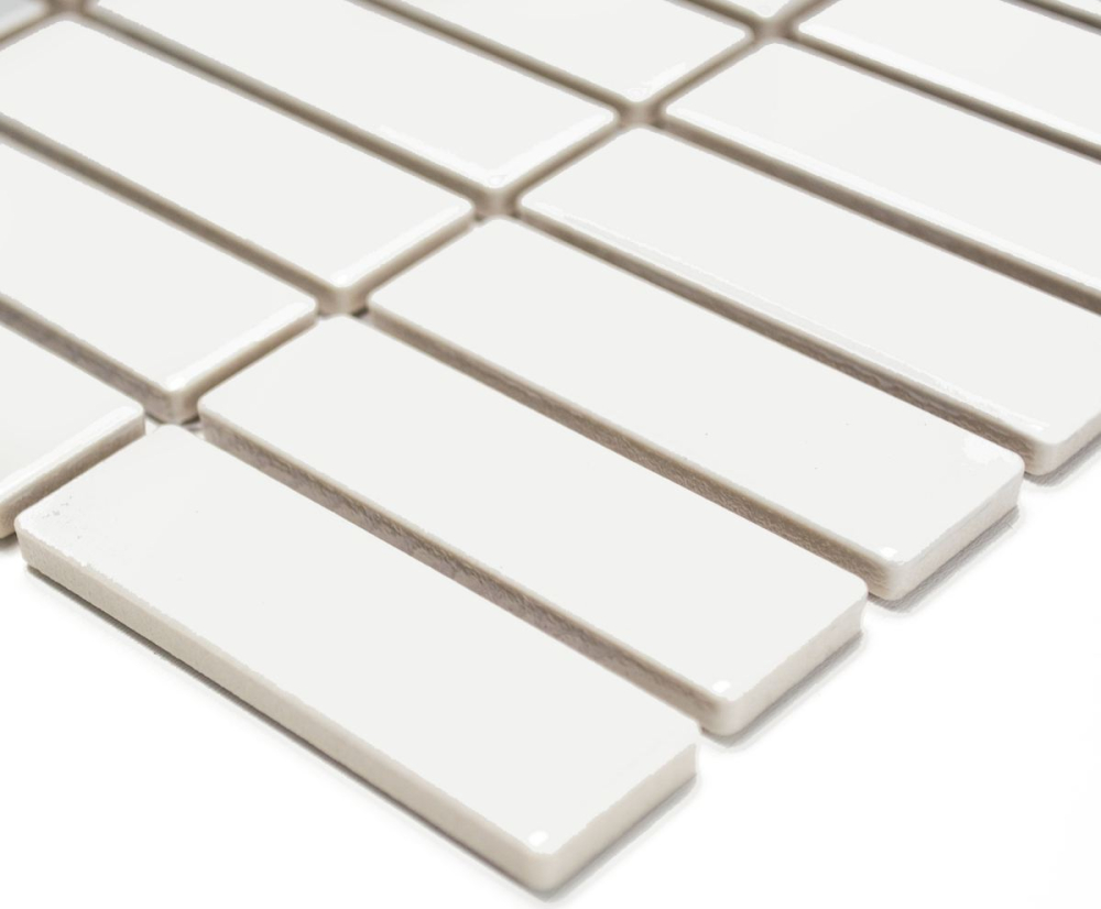 Mosaik Fliese Keramikmosaik Stäbchen weiß glänzend 24-0102