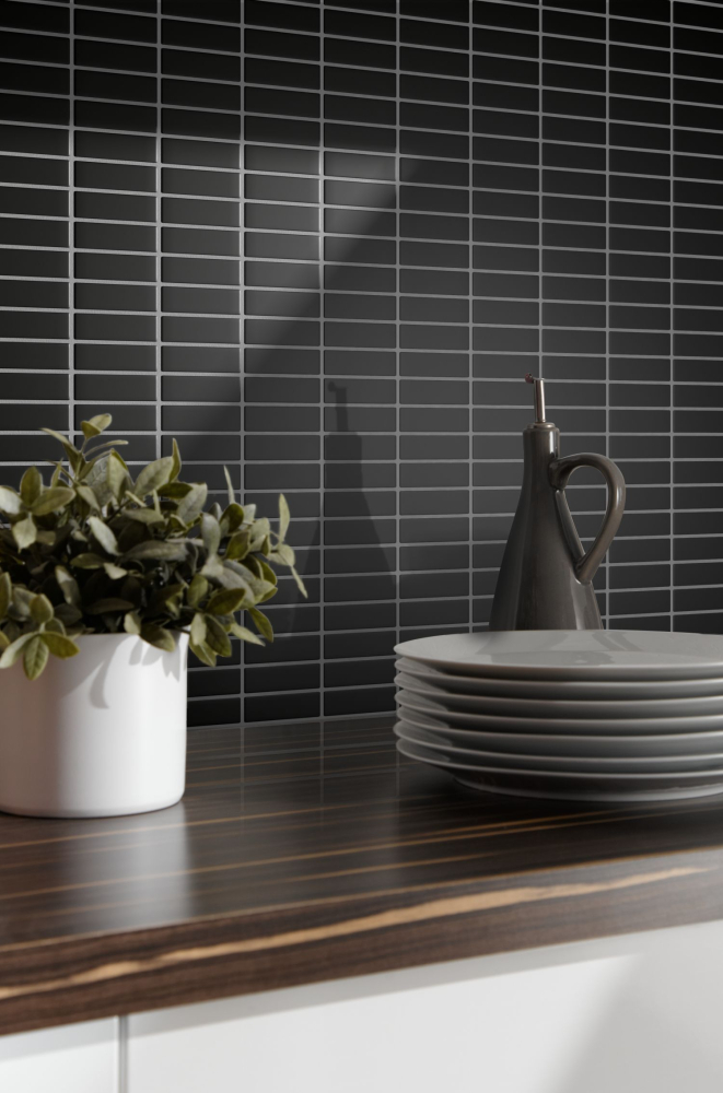 Mosaik Fliese Keramikmosaik Stäbchen schwarz matt 24-0311